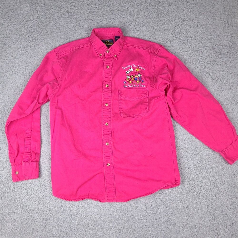 Blue Generation Shirt Adult Small Pink Helping Children Future Button Chambray